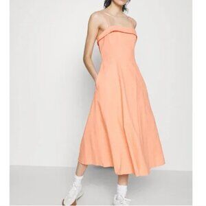 Abercrombie & Fitch Coral Linen Blend Midi Dress with Pockets Size M